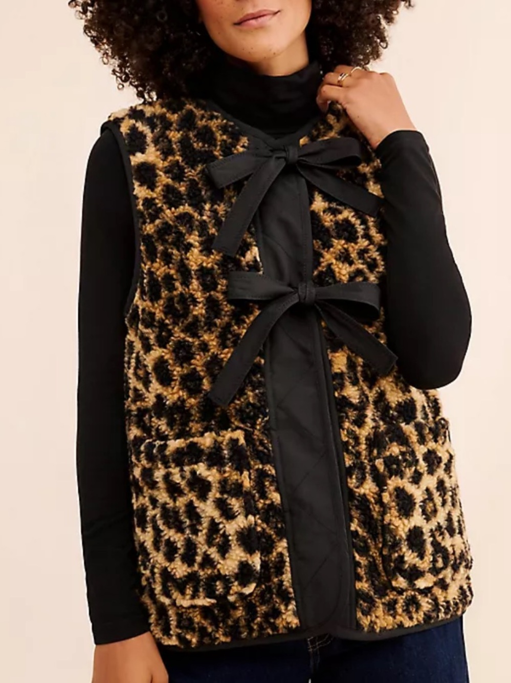 Damson Madder Marta Borg Gilet Bow Vest Leopard Print Sherpa Size 18 NWT New